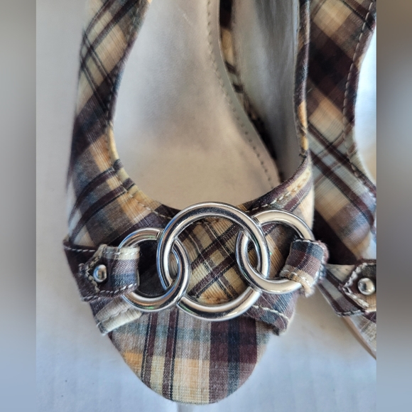 American Eagle Women's Slingback Wedge Cork Plaid Shoe's Size 7 - Picture 6 of 10